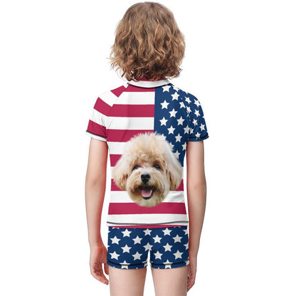 Custom Pet Face Flag Kids Swimwear-WEPRINTME-10