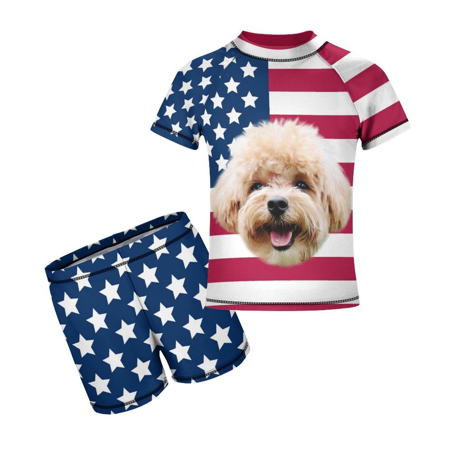 Custom Pet Face Flag Kids Swimwear-WEPRINTME-12