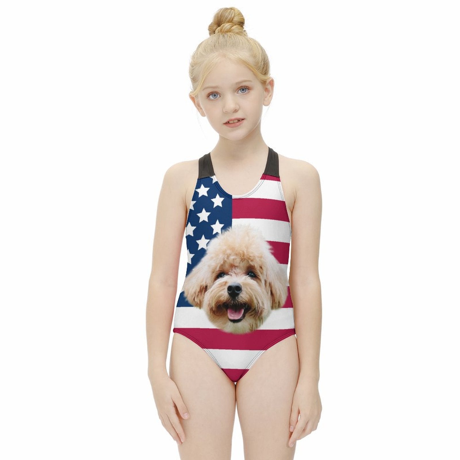 Custom Pet Face Flag Kids Swimwear-WEPRINTME-3