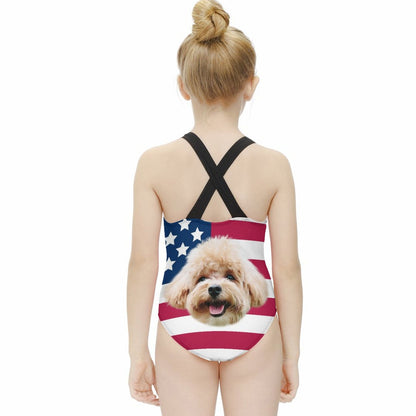 Custom Pet Face Flag Kids Swimwear-WEPRINTME-4