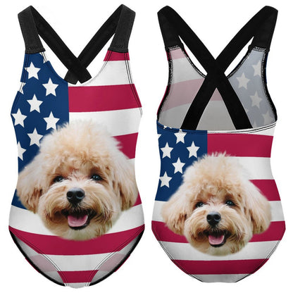 Custom Pet Face Flag Kids Swimwear-WEPRINTME-5