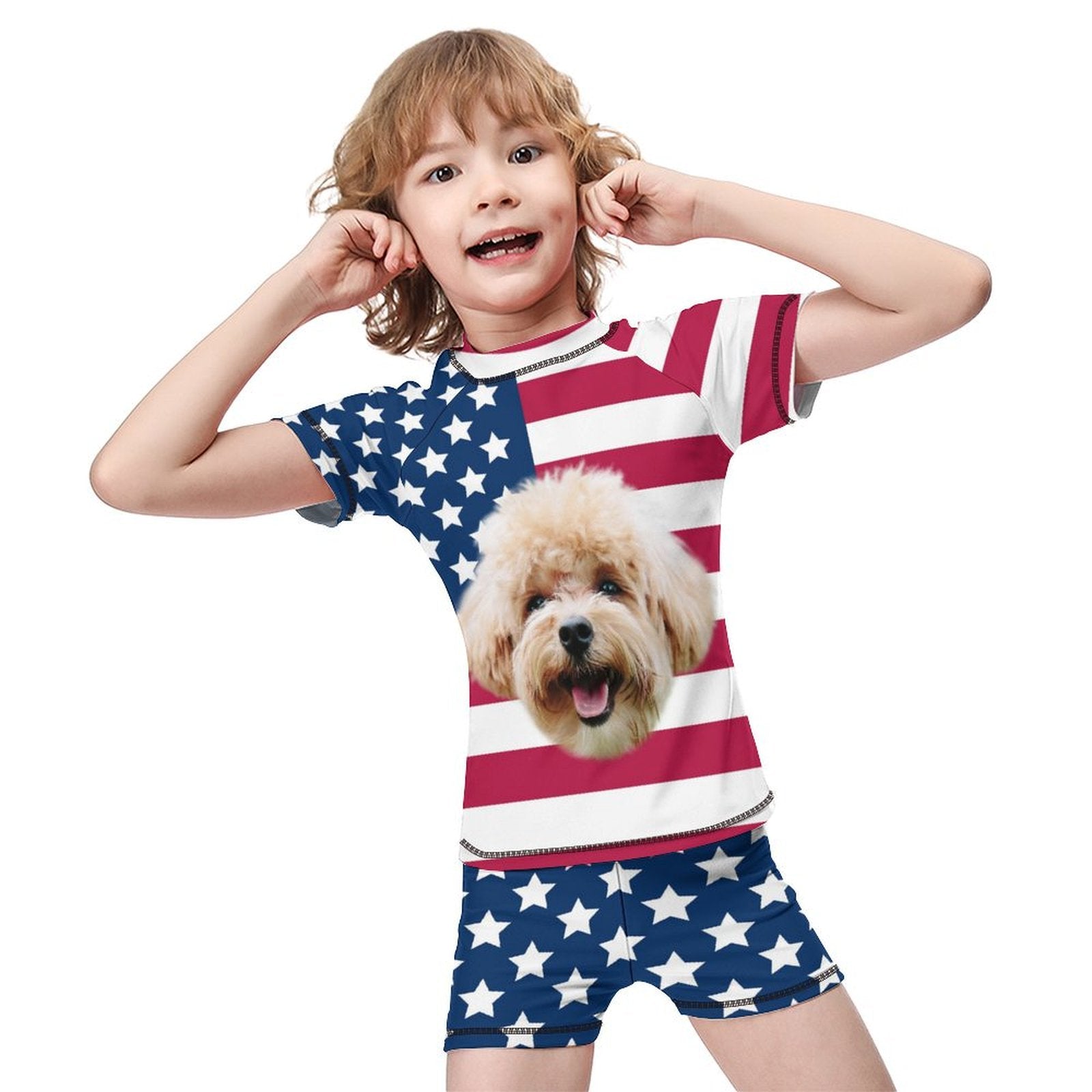 Custom Pet Face Flag Kids Swimwear-WEPRINTME-8