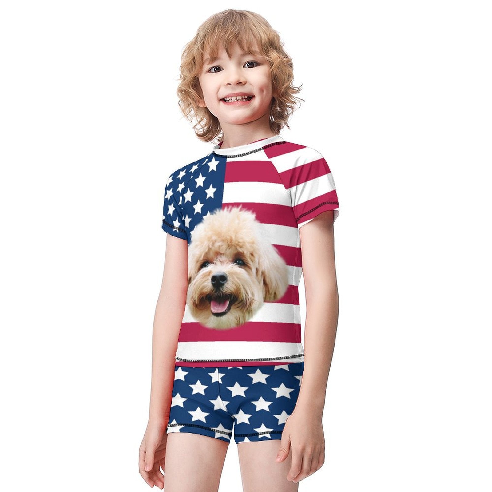 Custom Pet Face Flag Kids Swimwear-WEPRINTME-9