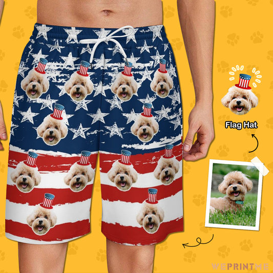 Custom Pet Face Flag Men's Short Sweatpants-WEPRINTME-1