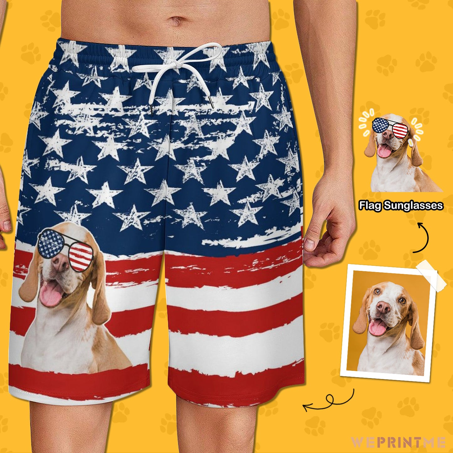 Custom Pet Face Flag Men's Short Sweatpants-WEPRINTME-2