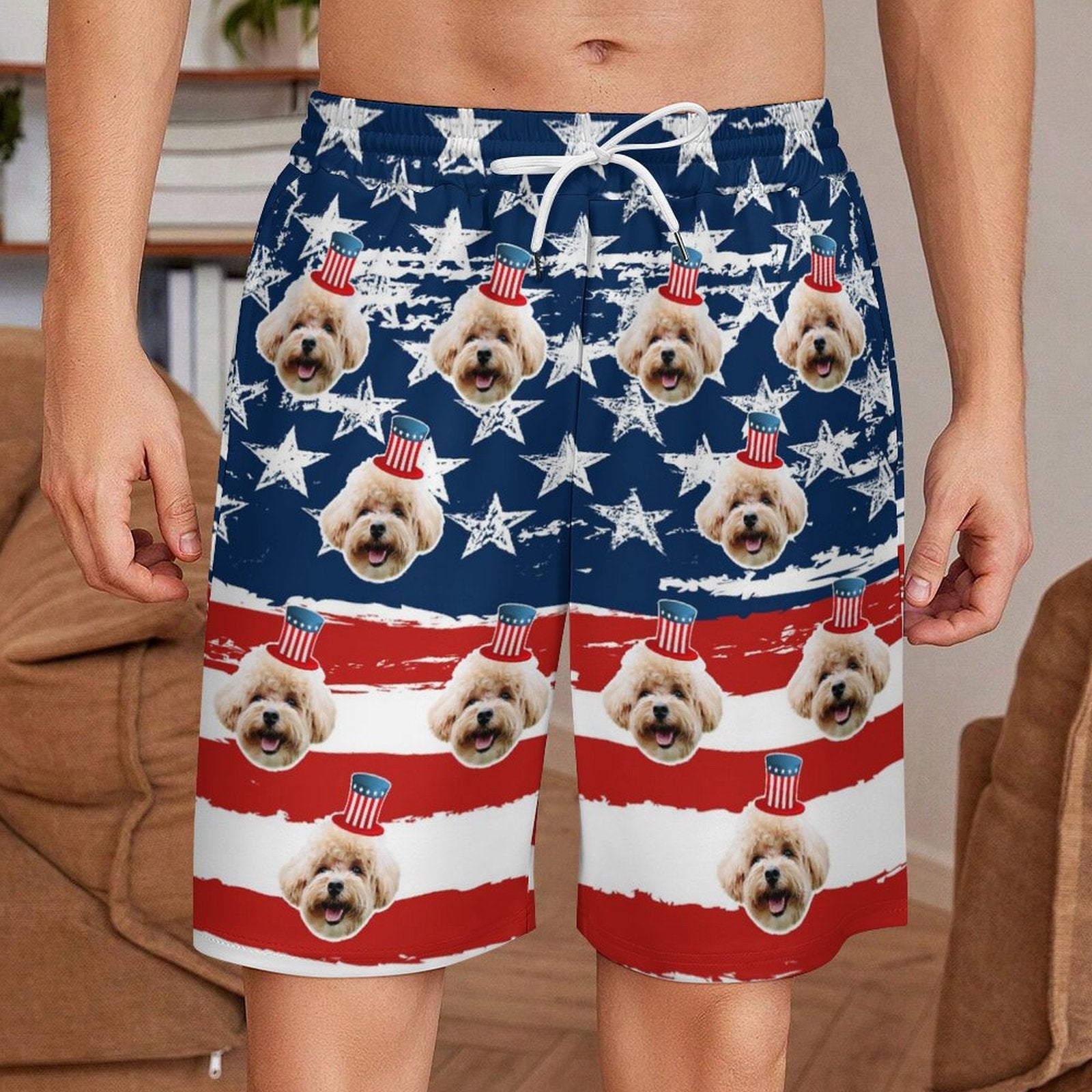 Custom Pet Face Flag Men's Short Sweatpants-WEPRINTME-3