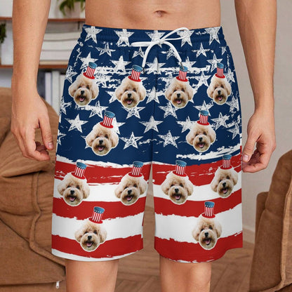 Custom Pet Face Flag Men's Short Sweatpants-WEPRINTME-3
