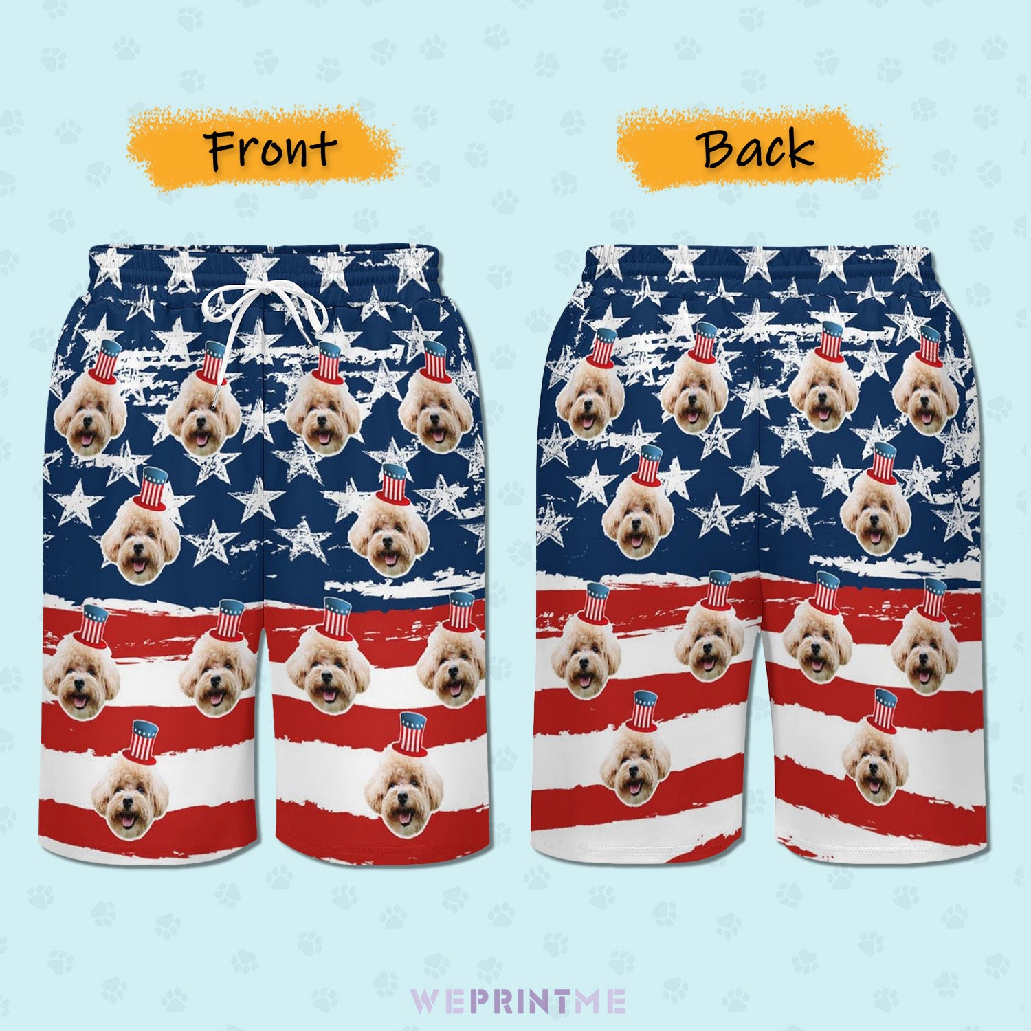 Custom Pet Face Flag Men's Short Sweatpants-WEPRINTME-4