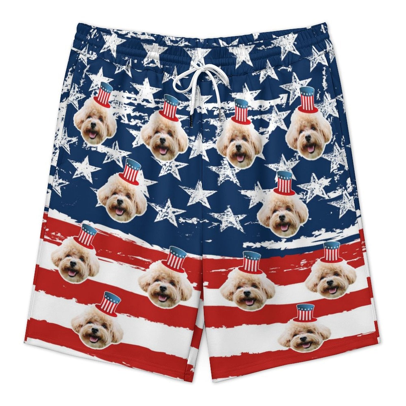 Custom Pet Face Flag Men's Short Sweatpants-WEPRINTME-5