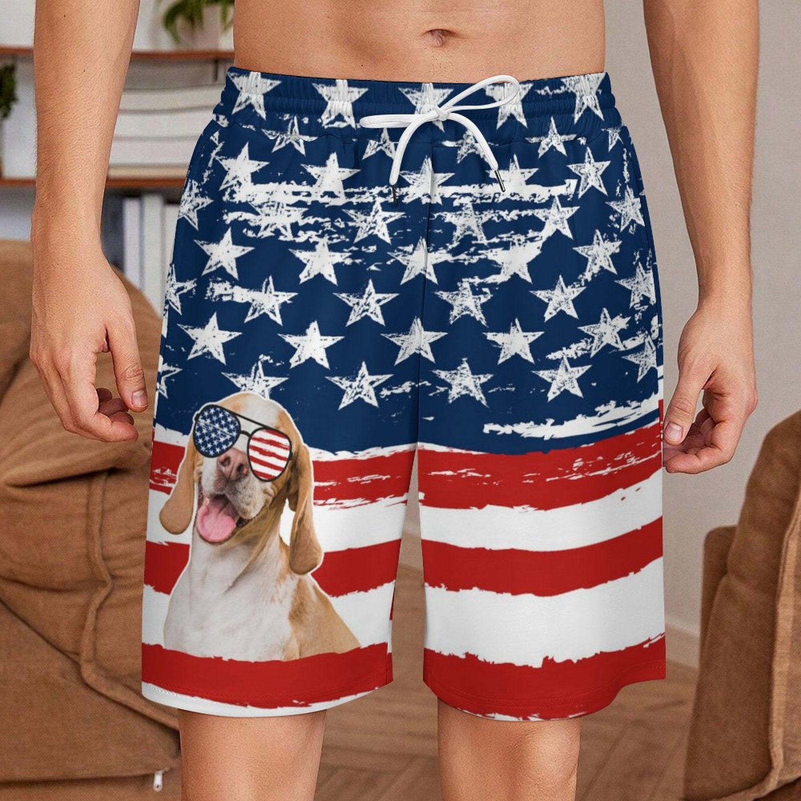 Custom Pet Face Flag Men's Short Sweatpants-WEPRINTME-6