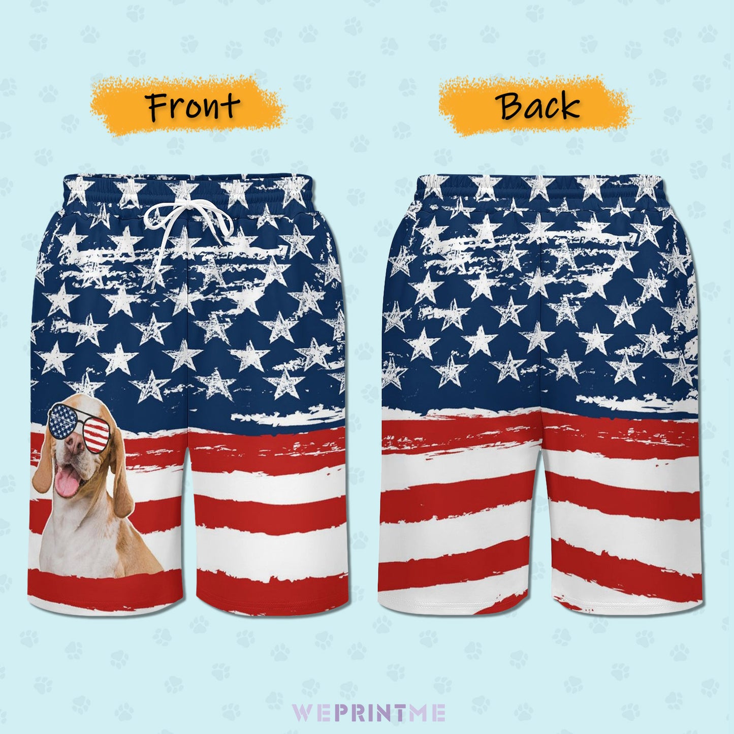 Custom Pet Face Flag Men's Short Sweatpants-WEPRINTME-7