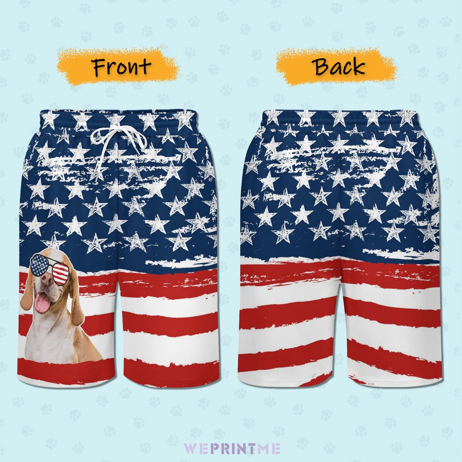 Custom Pet Face Flag Men's Short Sweatpants-WEPRINTME-7