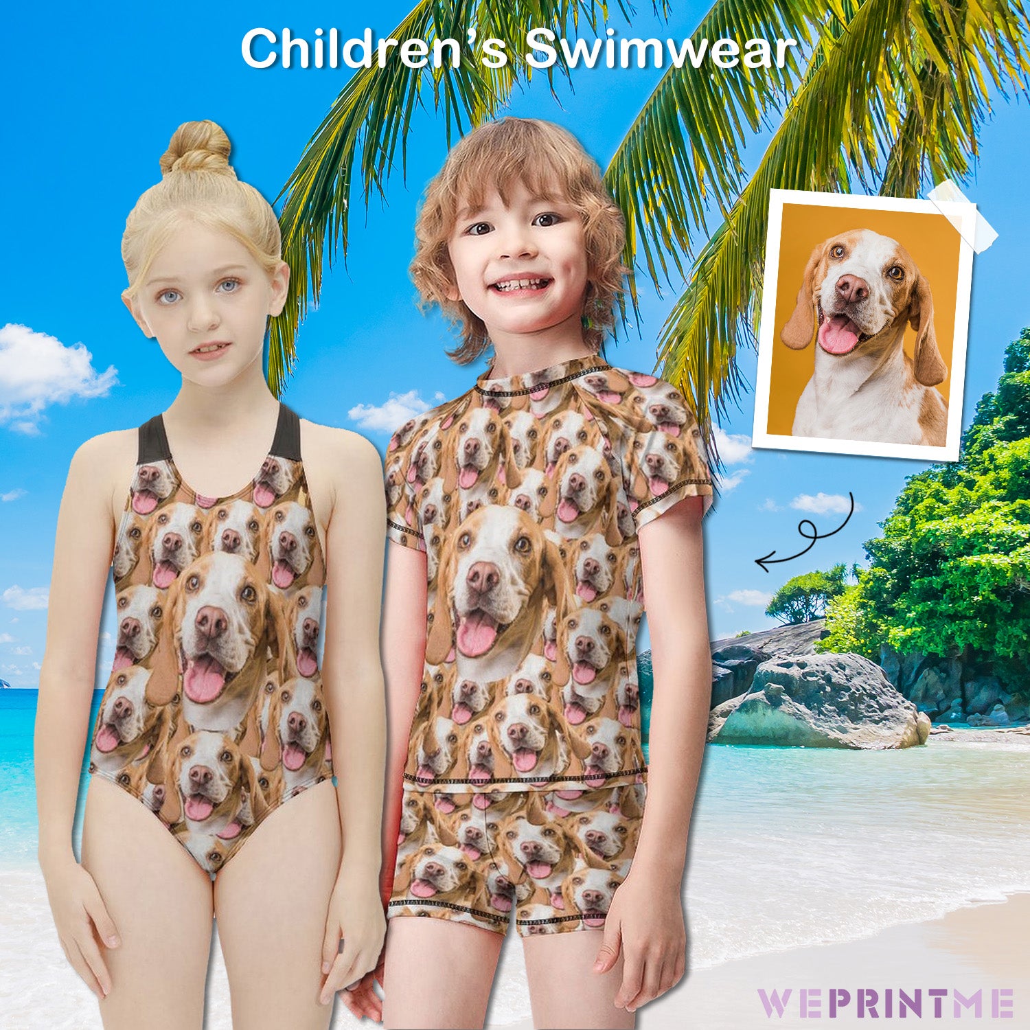 Custom Pet Face Funny Pet Face Kids Swimwear-WEPRINTME-1