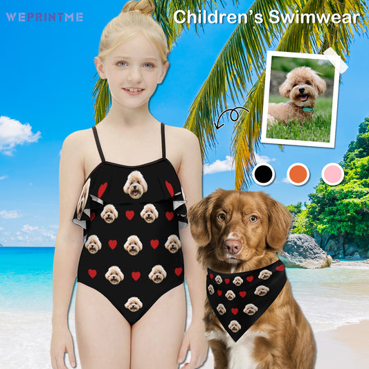 Custom Pet Face Girls Swimwear Matching Pet Bandana-WEPRINTME-1