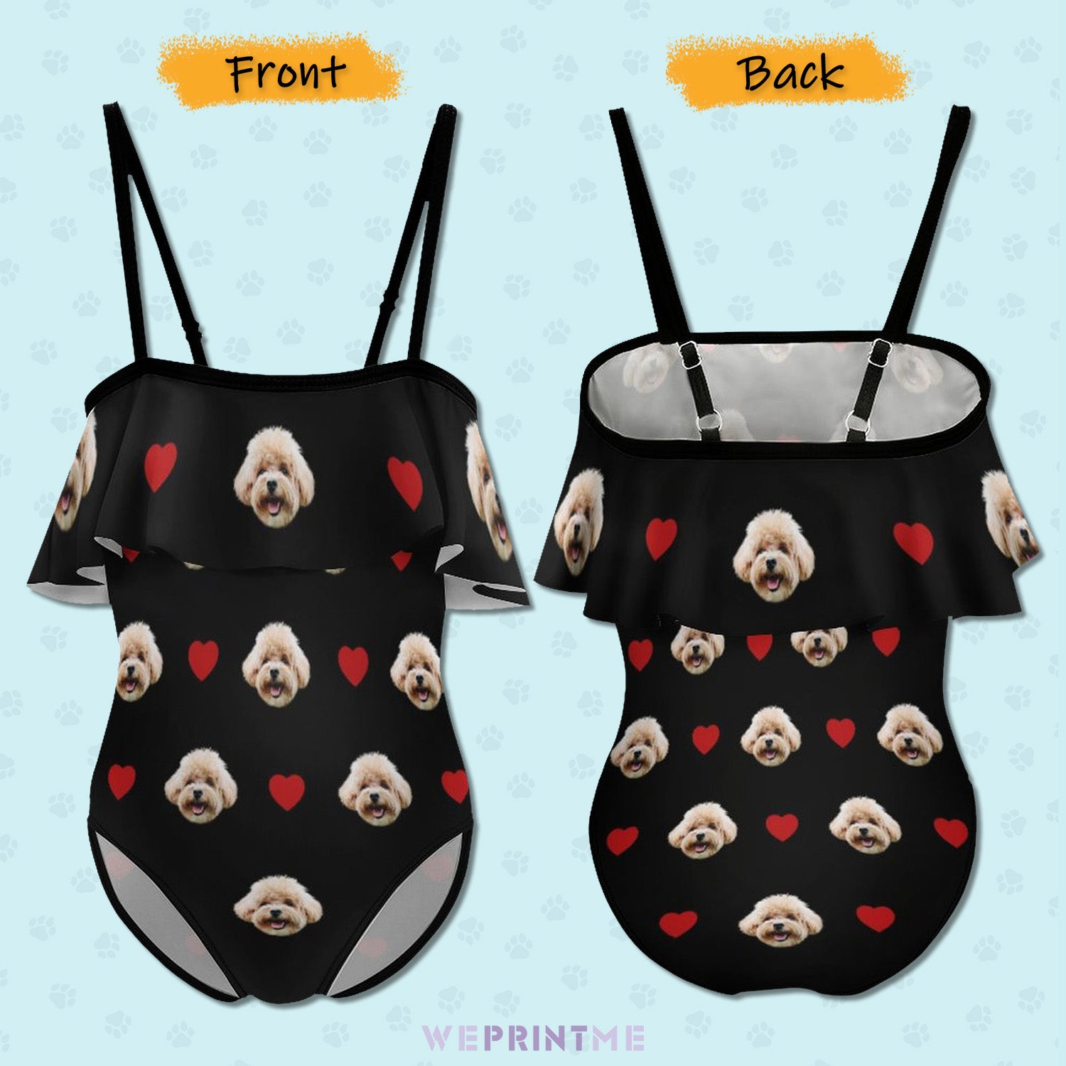 Custom Pet Face Girls Swimwear Matching Pet Bandana-WEPRINTME-2