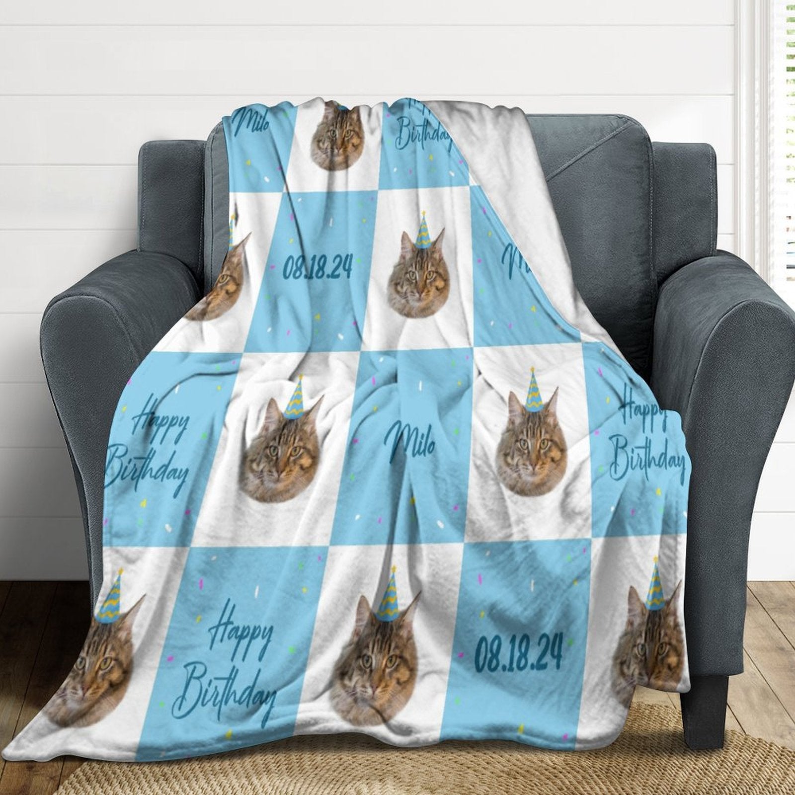 Custom Pet Face Grid Birthday Fleece Blanket-WEPRINTME-2
