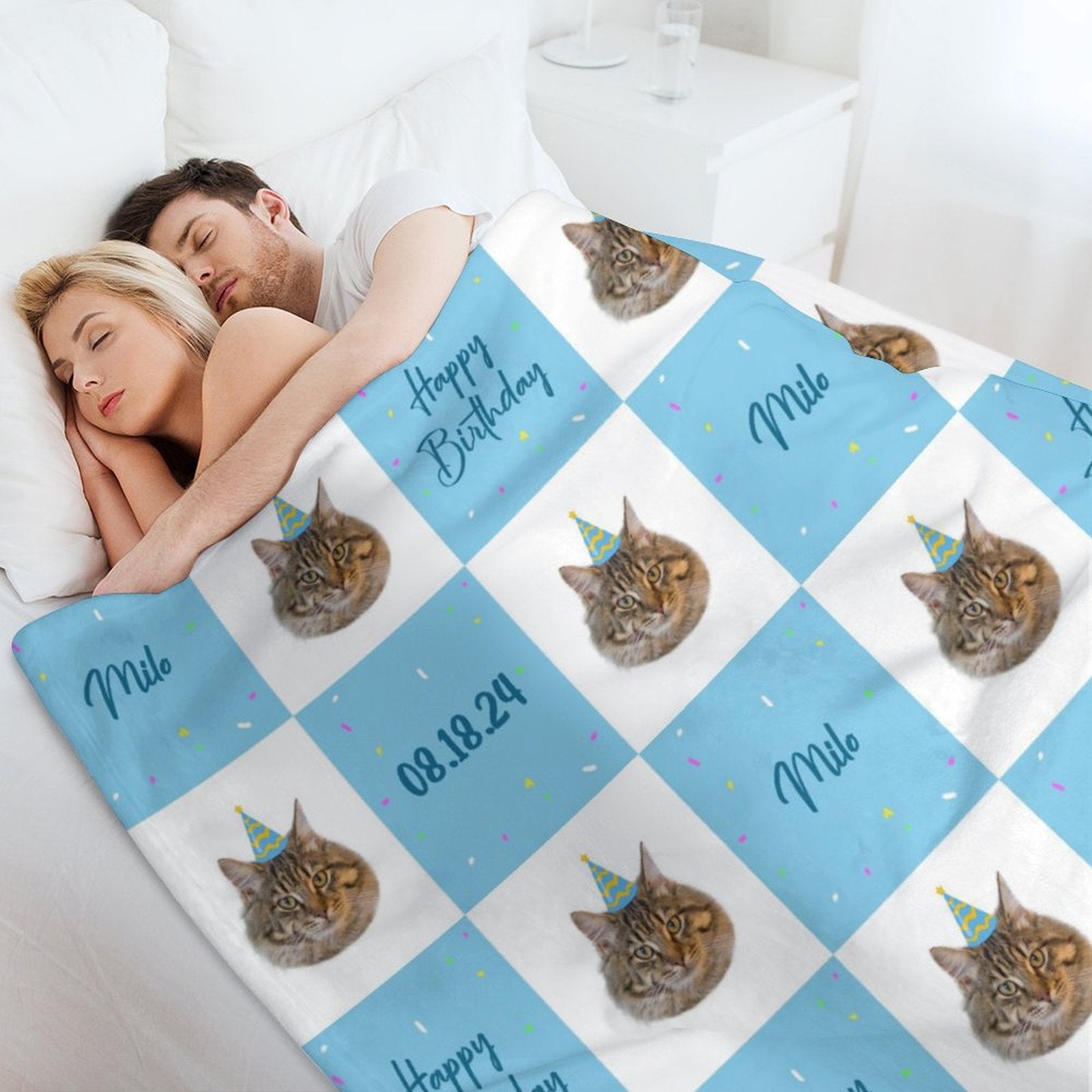Custom Pet Face Grid Birthday Fleece Blanket-WEPRINTME-3