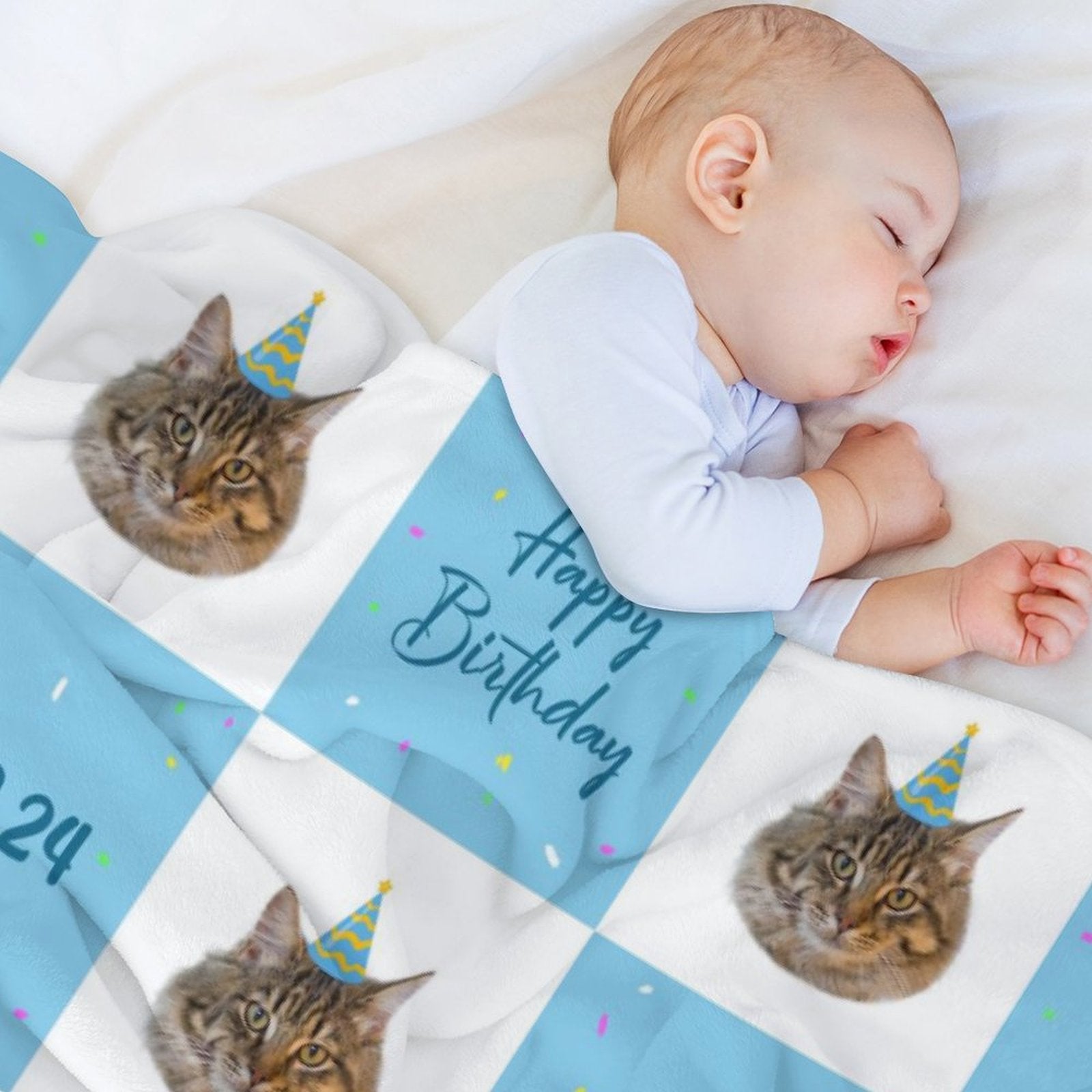 Custom Pet Face Grid Birthday Fleece Blanket-WEPRINTME-4