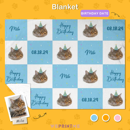 Custom Pet Face Grid Birthday Fleece Blanket-WePrintMe-1