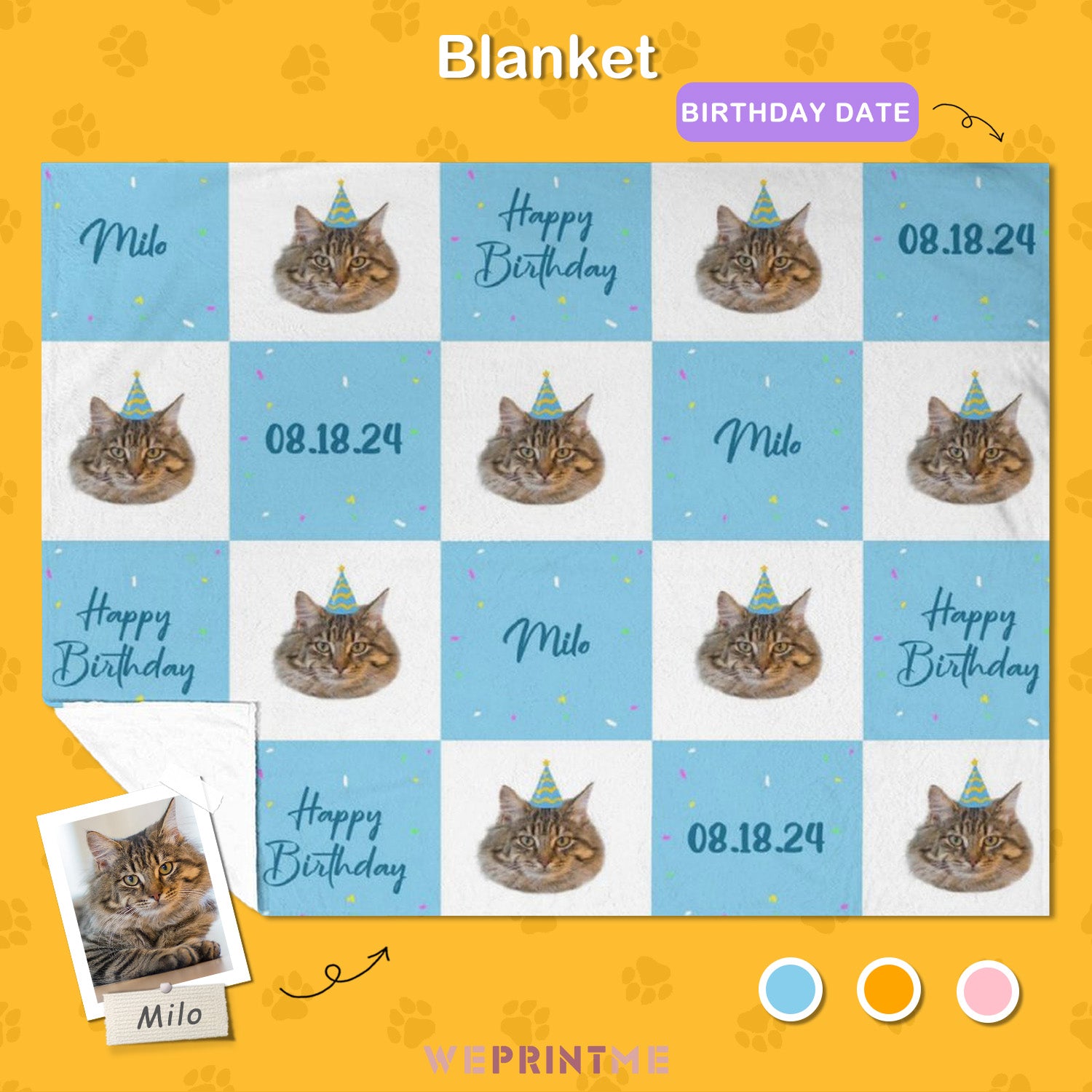 Custom Pet Face Grid Birthday Fleece Blanket-WEPRINTME-1