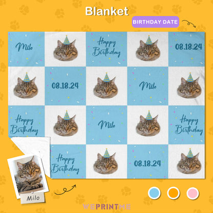 Custom Pet Face Grid Birthday Fleece Blanket-WEPRINTME-1
