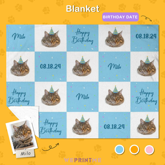 Custom Pet Face Grid Birthday Fleece Blanket-WEPRINTME-1