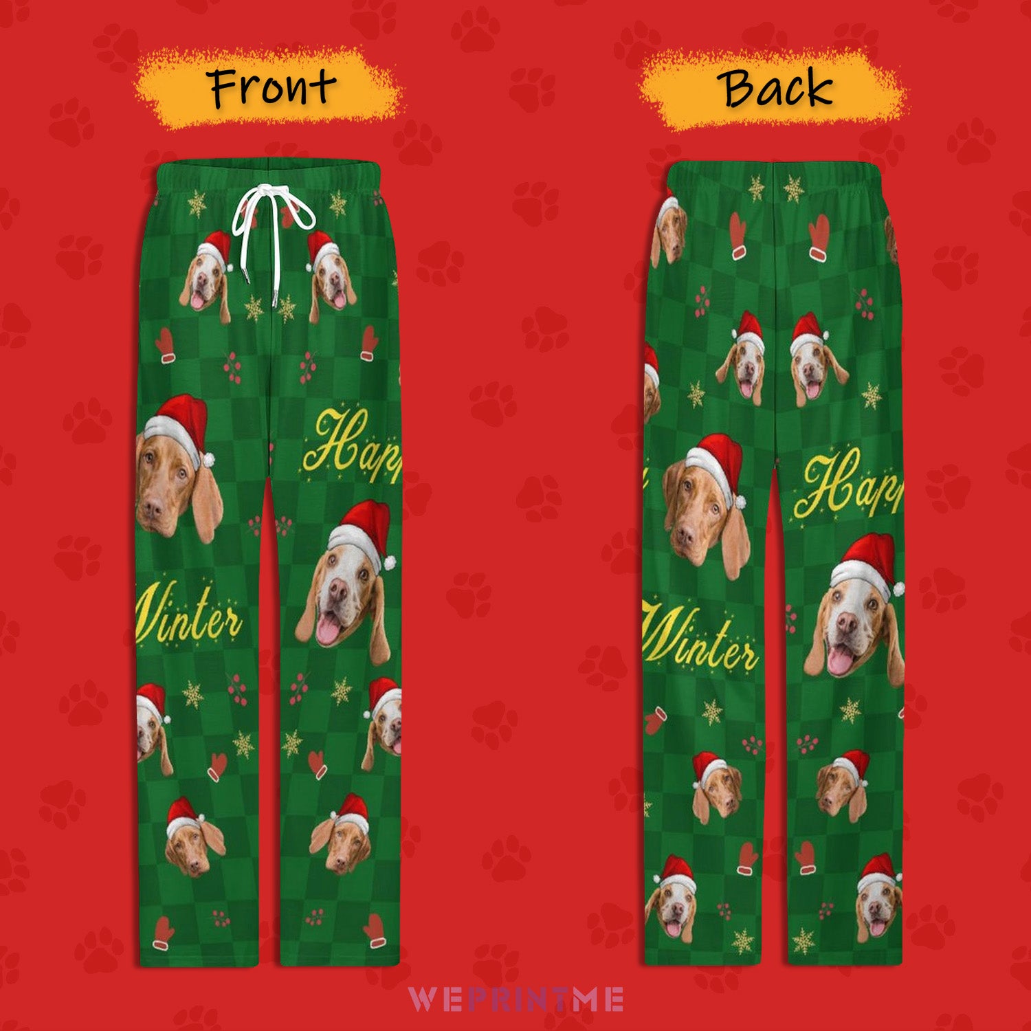 Custom Pet Face Happy Winter Christmas Pajama Pants - WEPRINTME