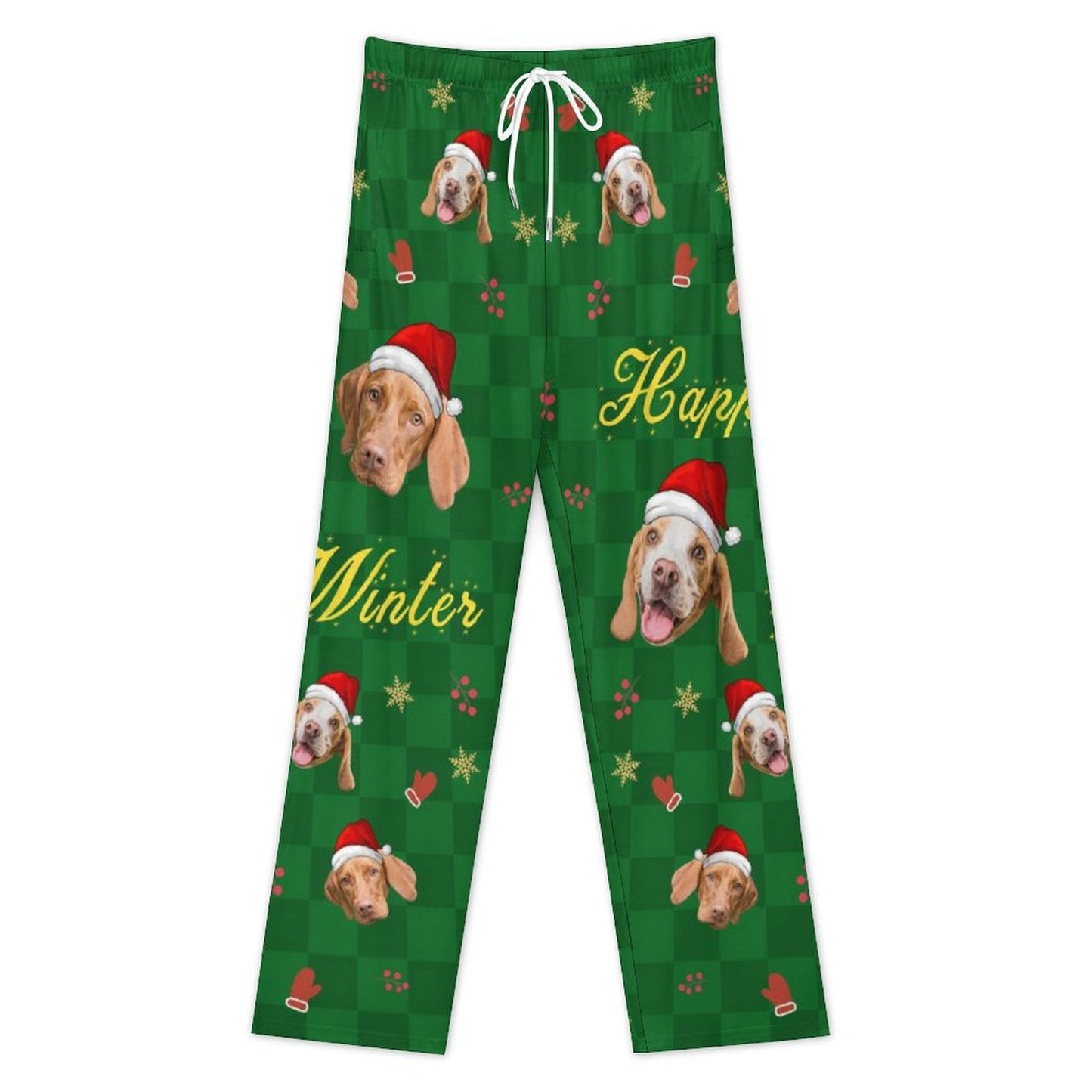 Custom Pet Face Happy Winter Christmas Pajama Pants - WEPRINTME