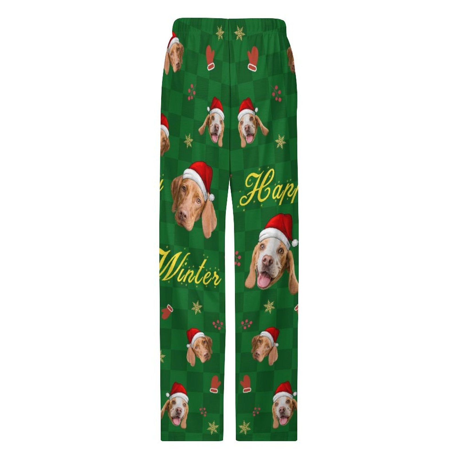 Custom Pet Face Happy Winter Christmas Pajama Pants - WEPRINTME