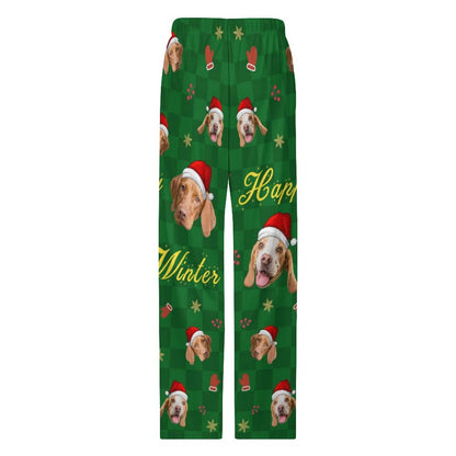 Custom Pet Face Happy Winter Christmas Pajama Pants - WEPRINTME