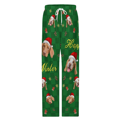 Custom Pet Face Happy Winter Christmas Pajama Pants - WEPRINTME