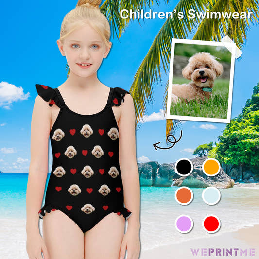 Custom Pet Face Heart Children's Ruffled One-Piece Swimsuit-WEPRINTME-1