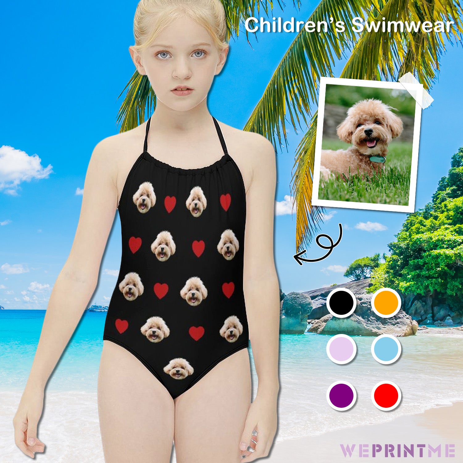 Custom Pet Face Heart Childrens One-Piece Swimsuit-WEPRINTME-1