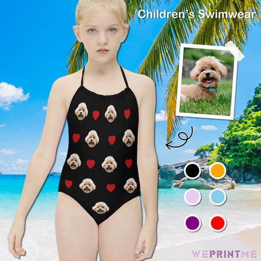 Custom Pet Face Heart Childrens One-Piece Swimsuit-WEPRINTME-1