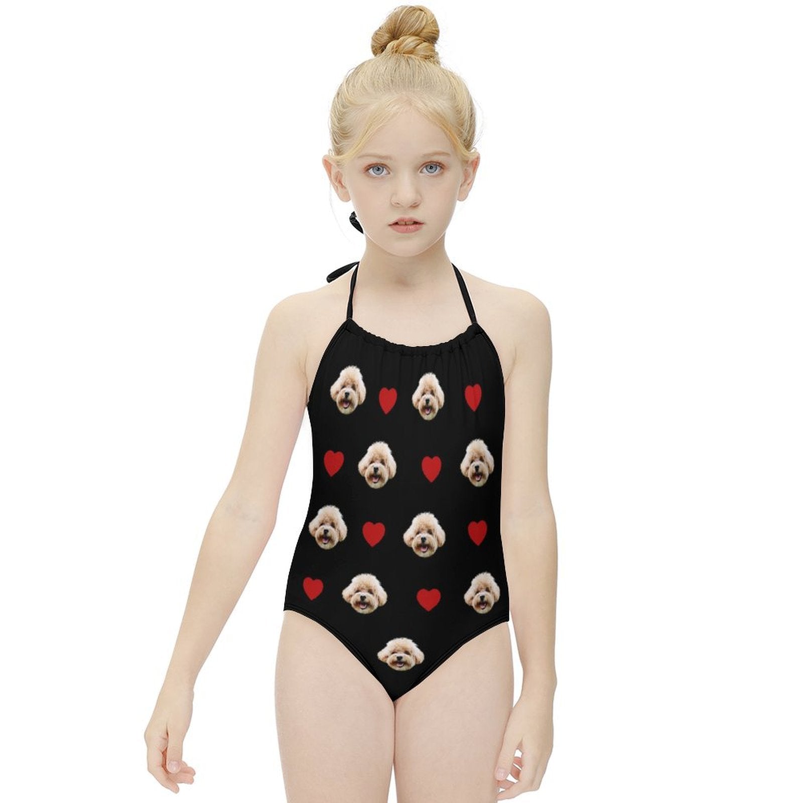 Custom Pet Face Heart Childrens One-Piece Swimsuit-WEPRINTME-3