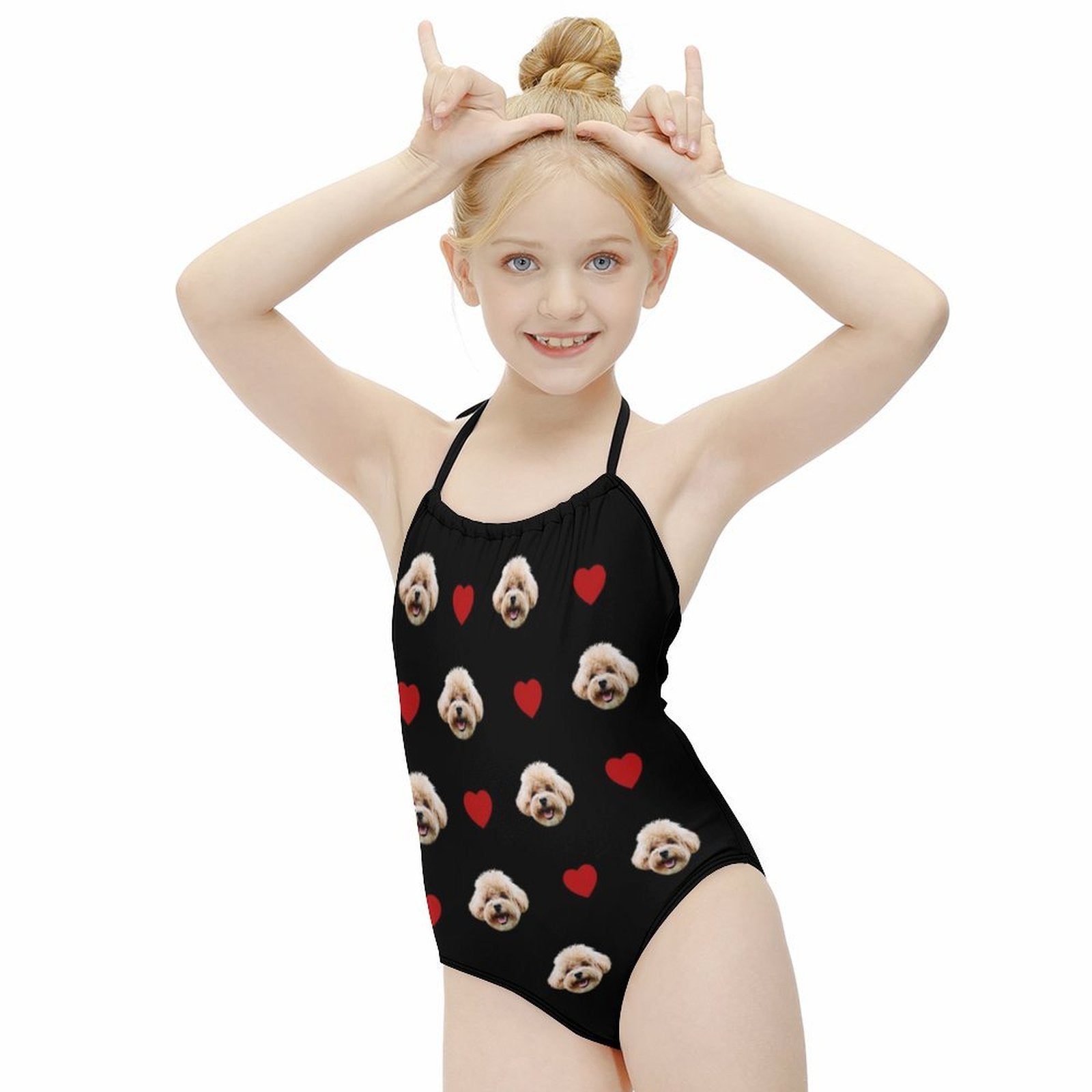 Custom Pet Face Heart Childrens One-Piece Swimsuit-WEPRINTME-5