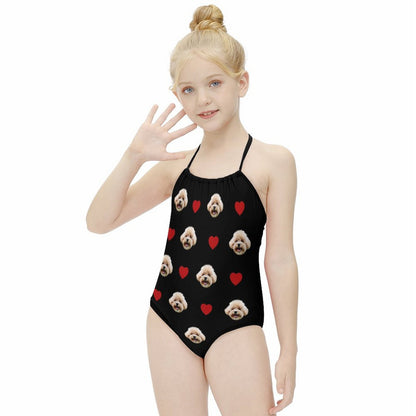 Custom Pet Face Heart Childrens One-Piece Swimsuit-WEPRINTME-6