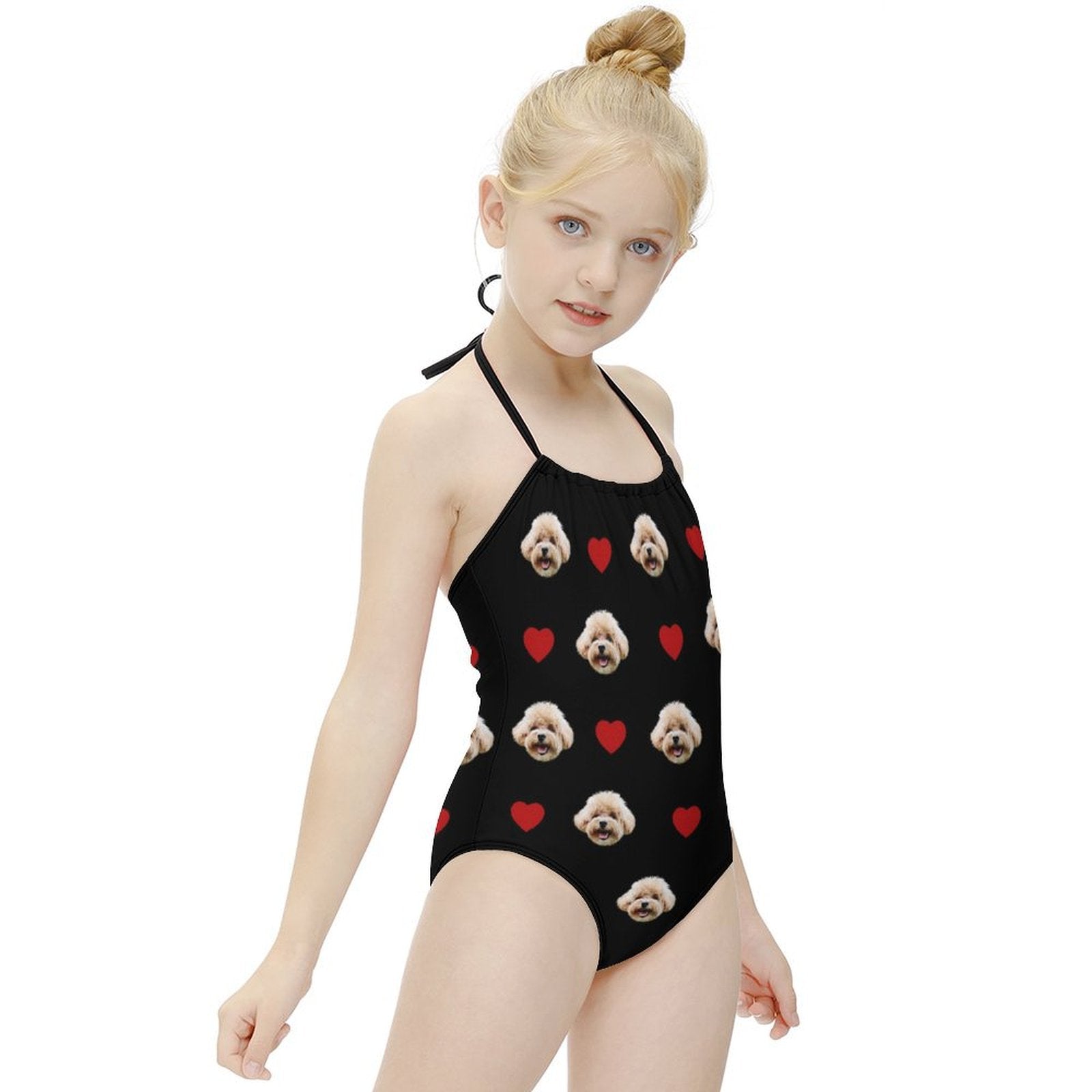 Custom Pet Face Heart Childrens One-Piece Swimsuit-WEPRINTME-7