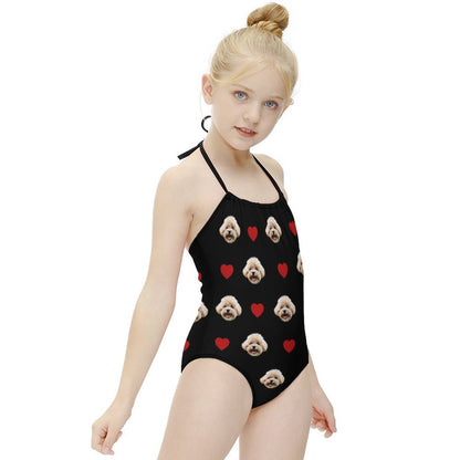 Custom Pet Face Heart Childrens One-Piece Swimsuit-WEPRINTME-7
