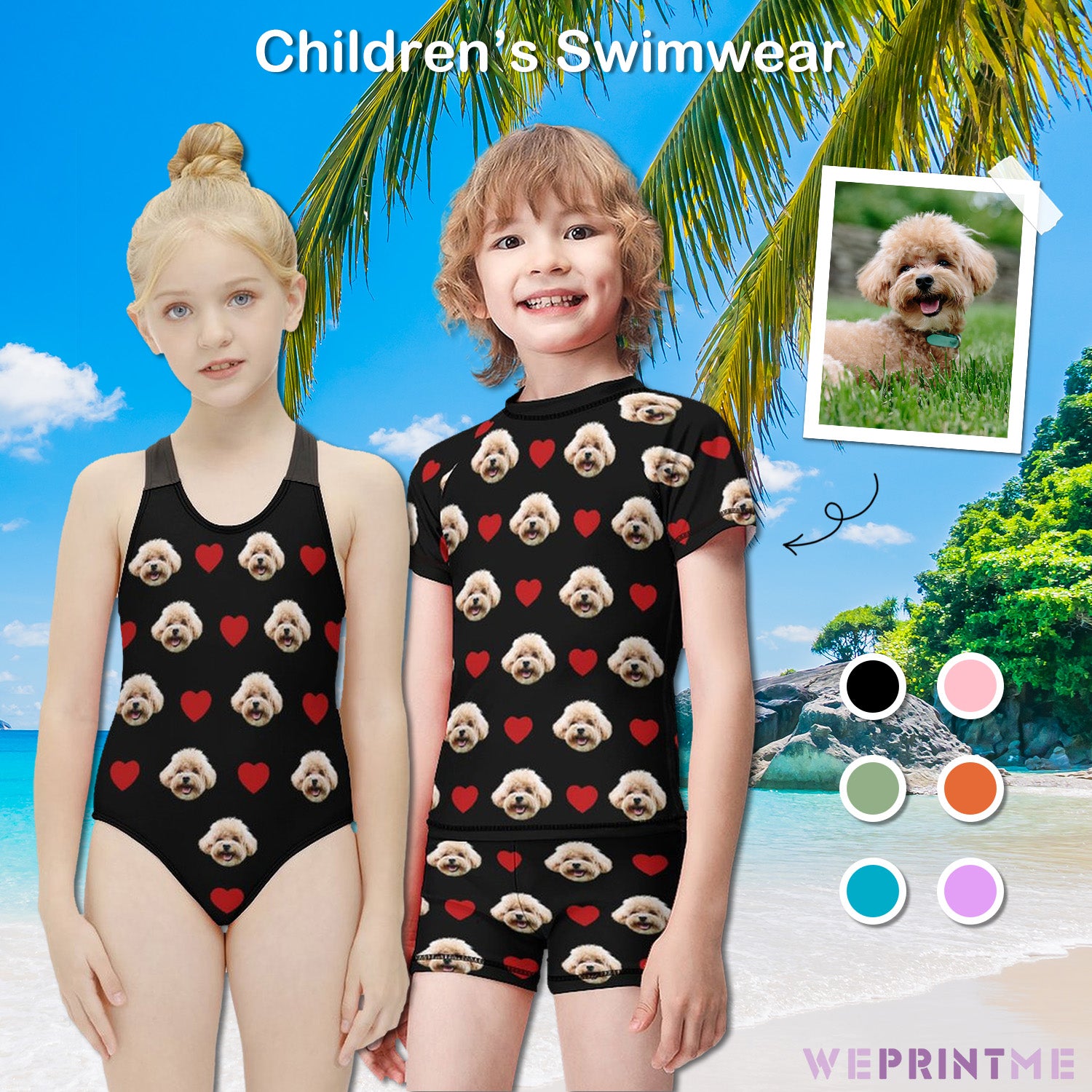 Custom Pet Face Heart Kids Swimwear-WEPRINTME-1
