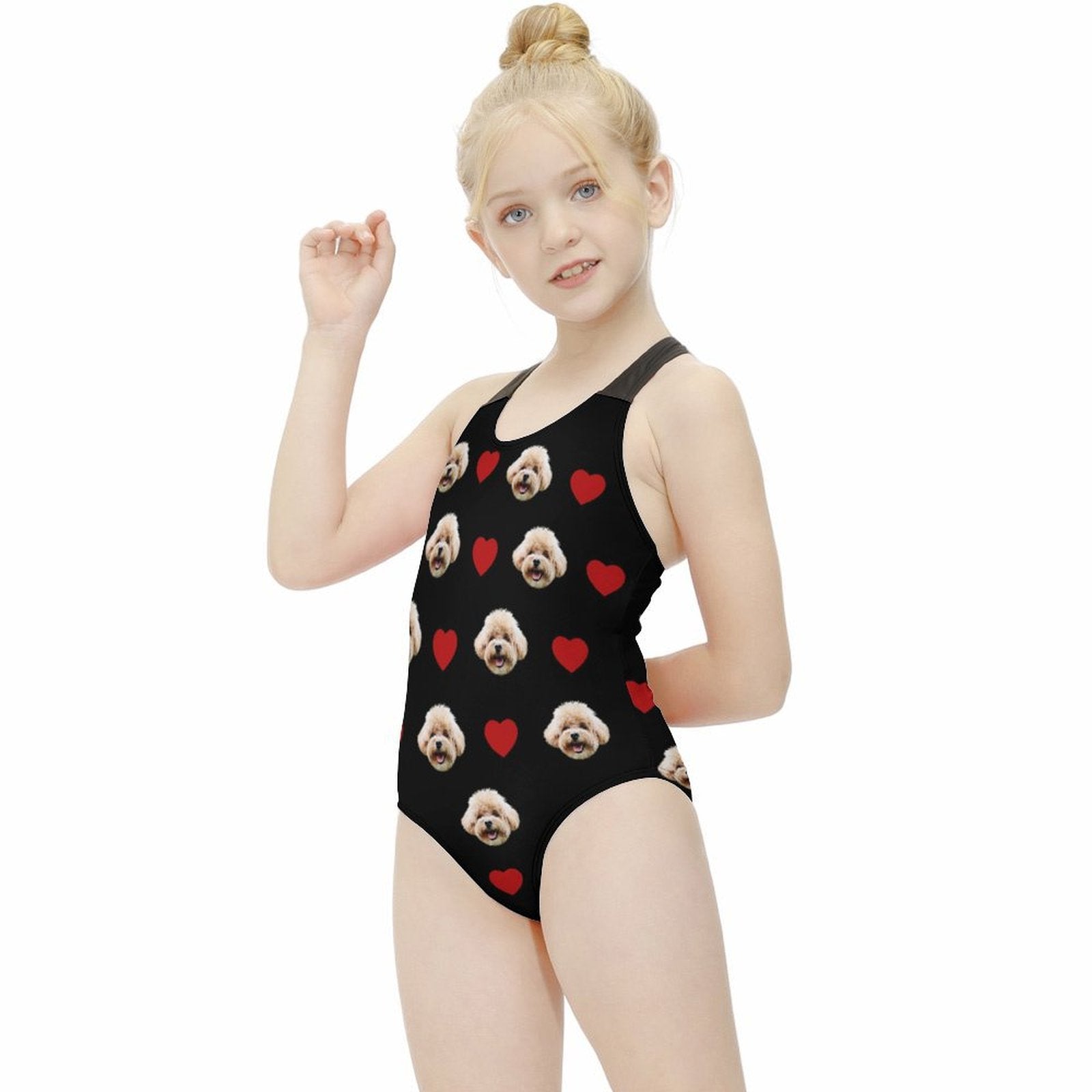 Custom Pet Face Heart Kids Swimwear-WEPRINTME-4