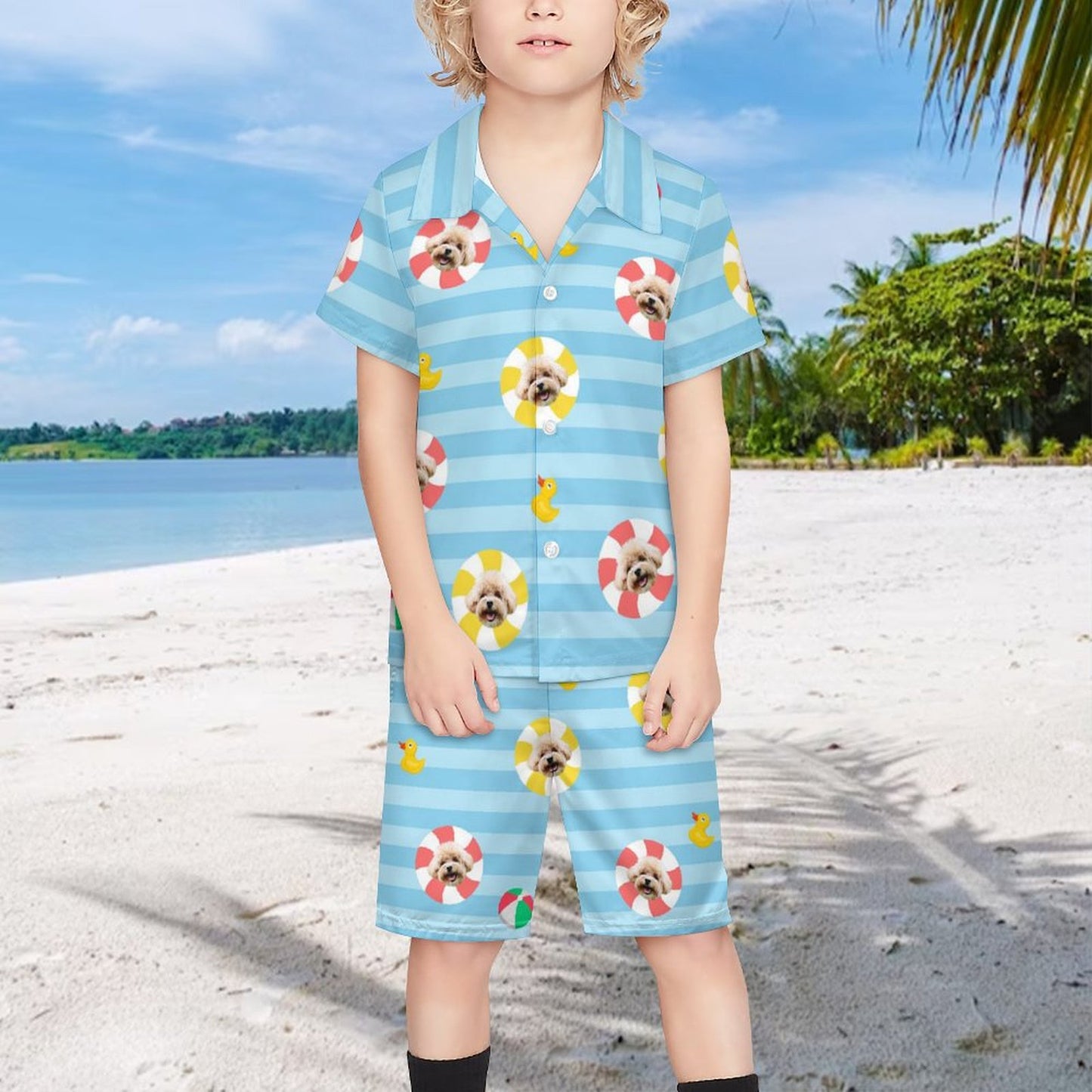 Custom Pet Face Kids Pool Short Set Matching Pet Shirts-WEPRINTME-2