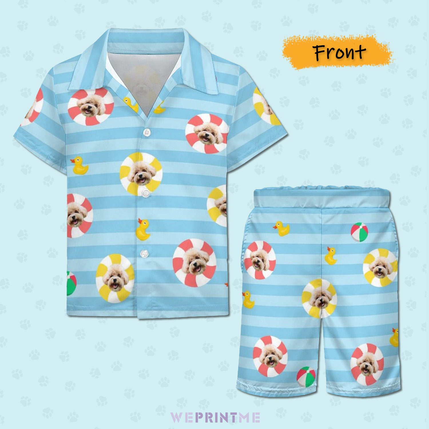 Custom Pet Face Kids Pool Short Set Matching Pet Shirts-WEPRINTME-3