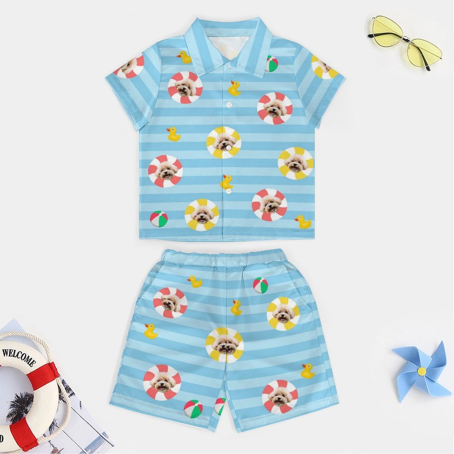 Custom Pet Face Kids Pool Short Set Matching Pet Shirts-WEPRINTME-5
