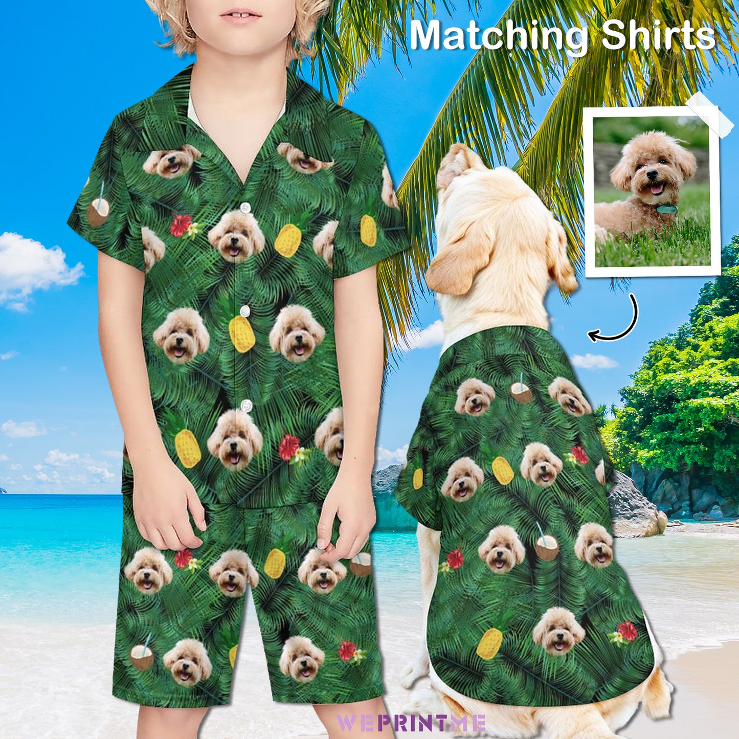 Custom Pet Face Kids Summer Short Set Matching Pet Shirts-WEPRINTME-1