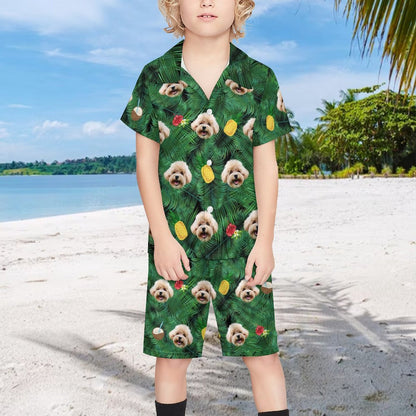 Custom Pet Face Kids Summer Short Set Matching Pet Shirts-WEPRINTME-2