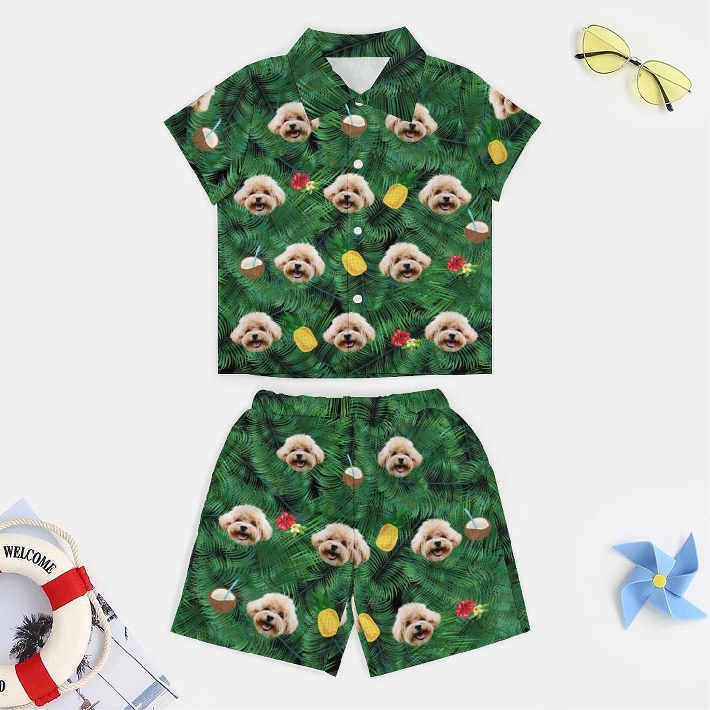 Custom Pet Face Kids Summer Short Set Matching Pet Shirts-WEPRINTME-5