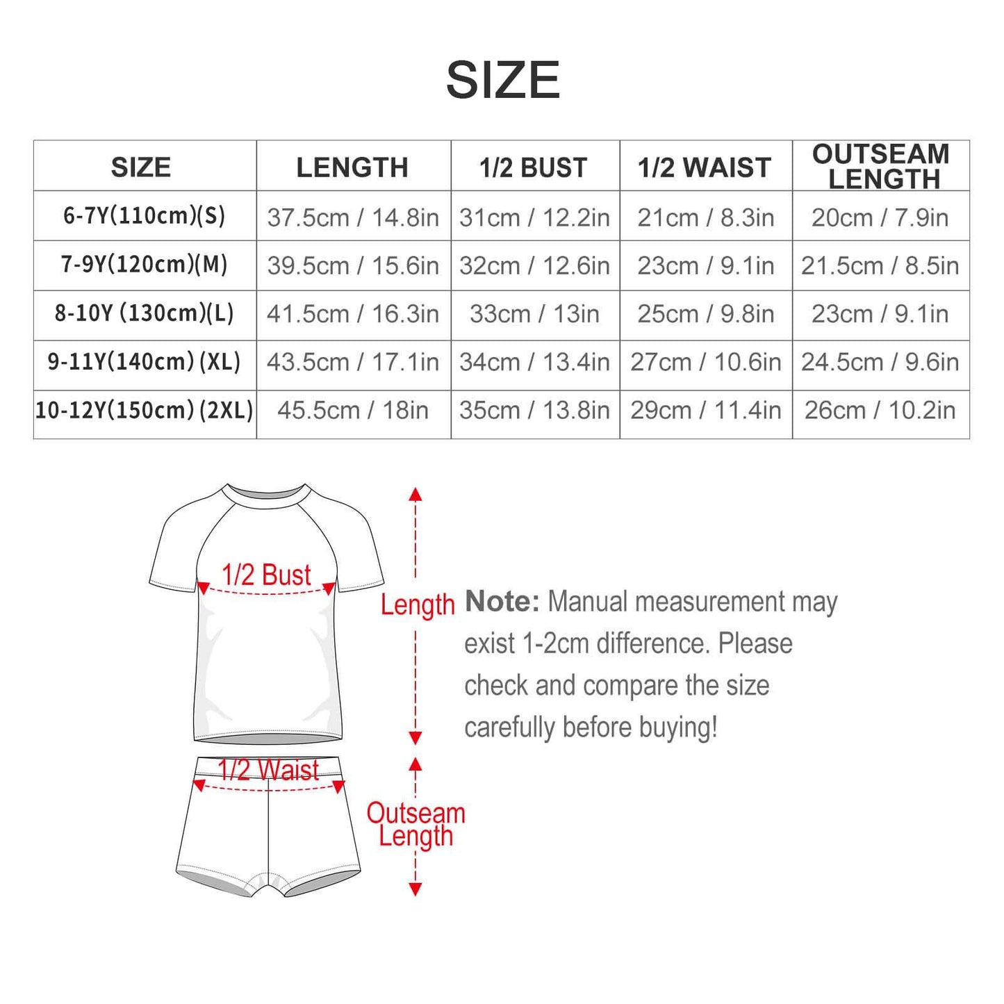 Custom Pet Face Kids Swimwear-WEPRINTME-Size Chart-FS0823026