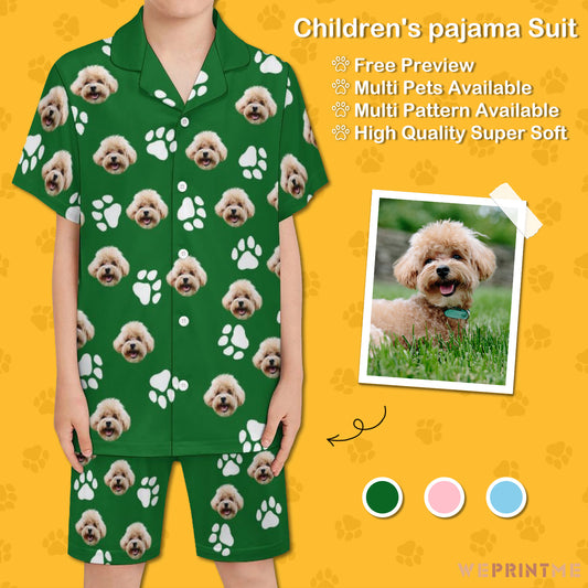 Custom Pet Face Paws Kids Short Pajama Set-WEPRINTME-1