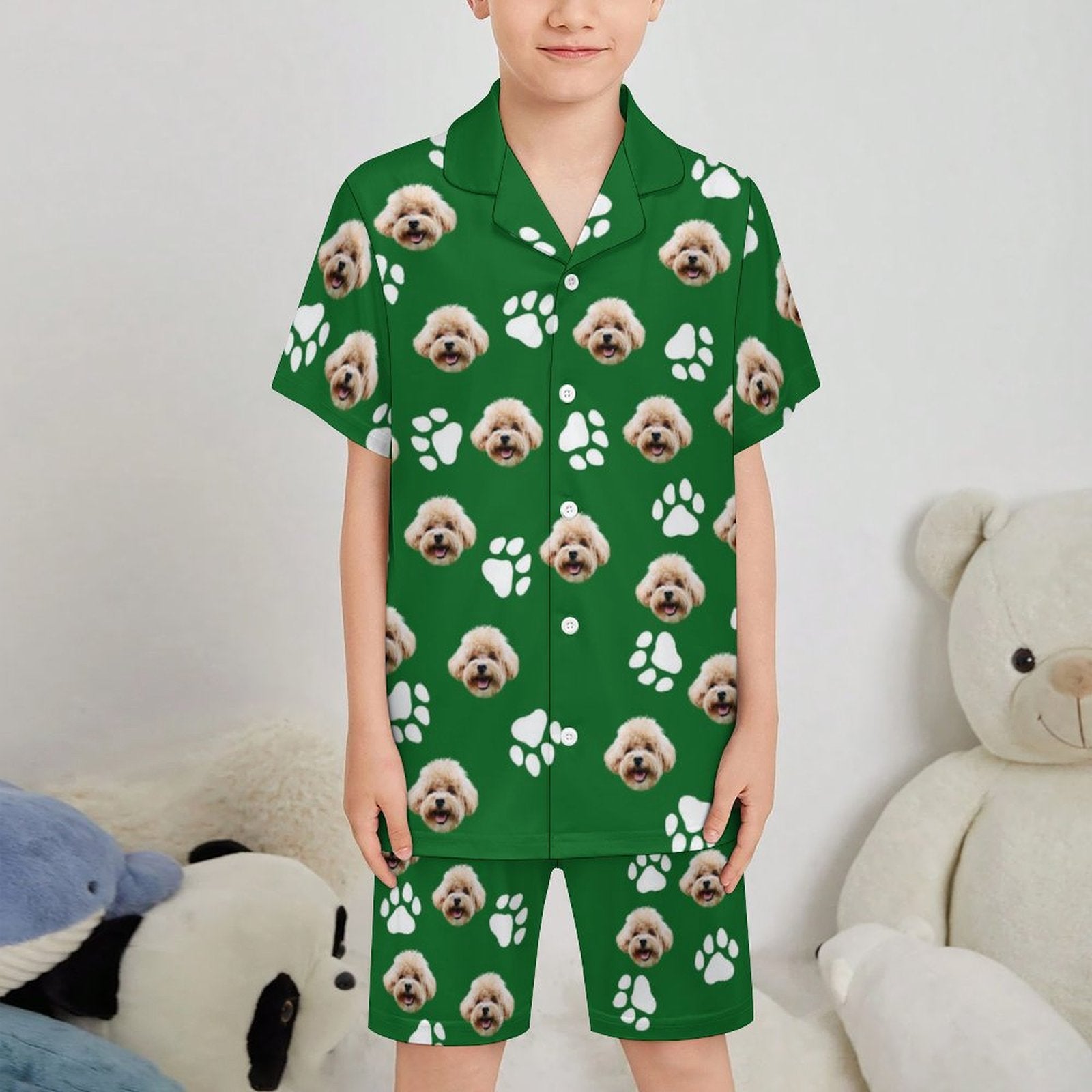 Custom Pet Face Paws Kids Short Pajama Set-WEPRINTME-2